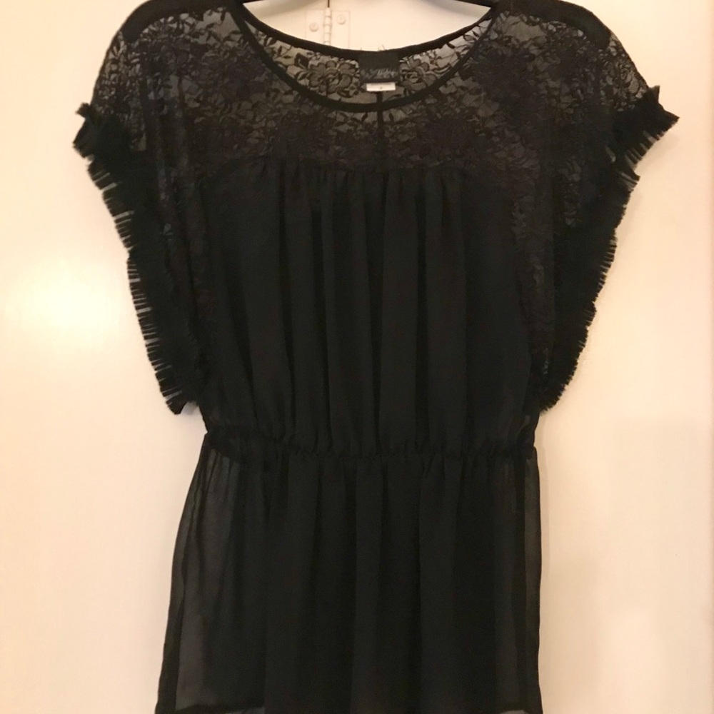 Black Lace Shoulder Peplum Top